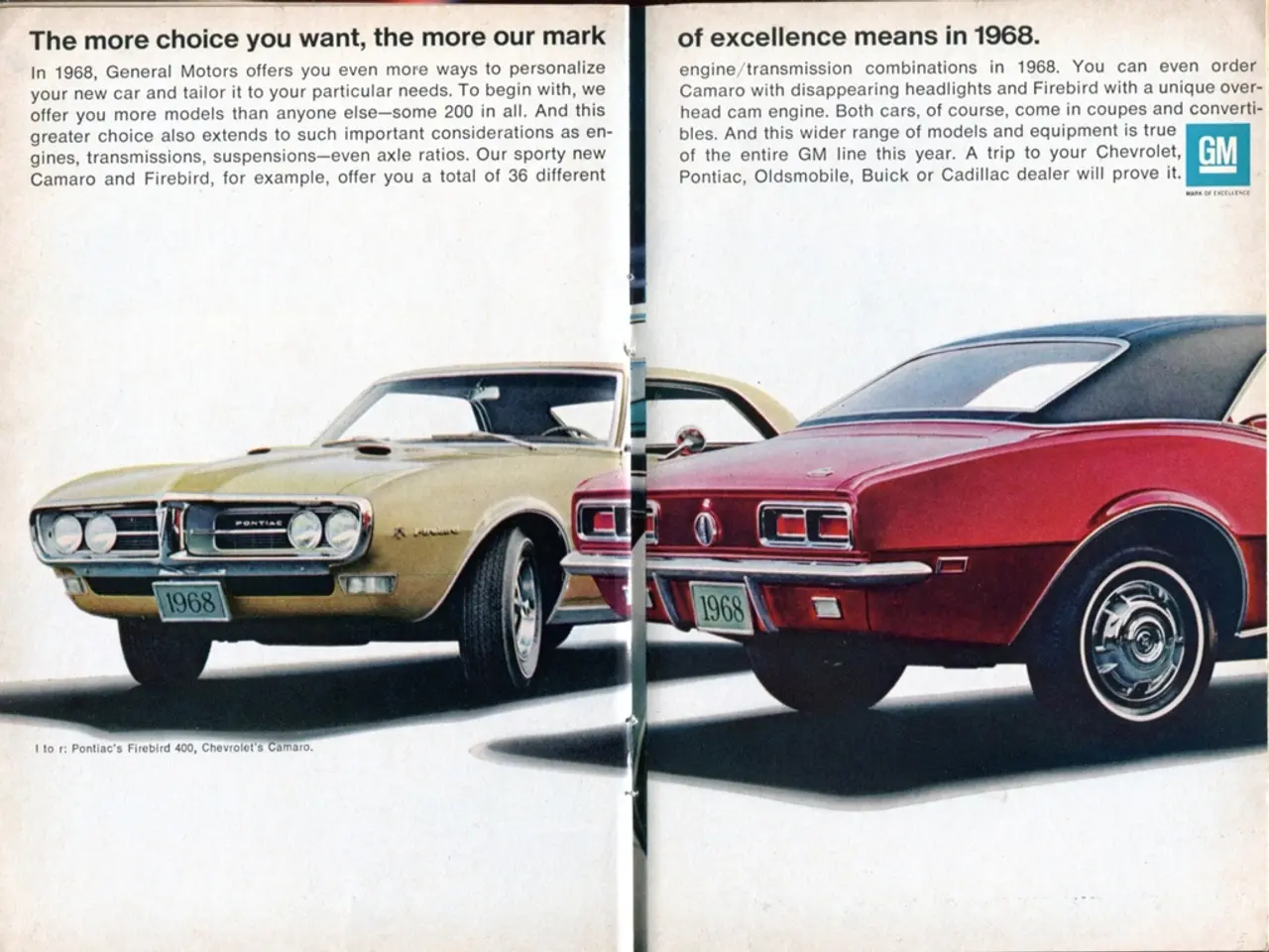 In this image it looks like an open book, in which there are some text and images of two cars.