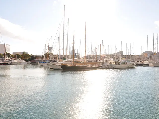 In the image there are many ships in the lake with buildings in the background and trees on left...
