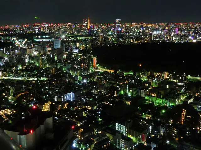 This picture is clicked outside the city. In this picture, there are many buildings and street...