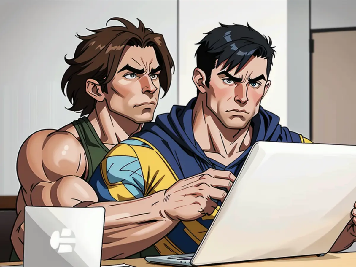 In a cozy living space, a pair delves into digital content, their eyes glued to the shared laptop screen as they sit comfortably at a table. The scene is set in their humble abode, their shared presence reflecting a harmonious bond. In a cozy setting, a duo engages with digital content on a shared laptop, nestled comfortably at their household table.
